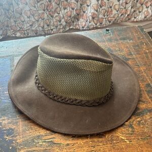 Leather Brown and woven tan Hat - men's/womens